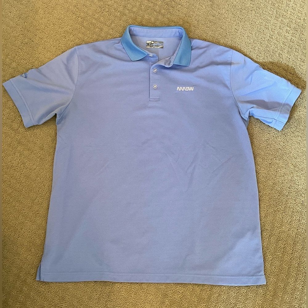Callaway Blue Striped Golf Dress Shirt Arrow Arm Logo Men's Sz XL